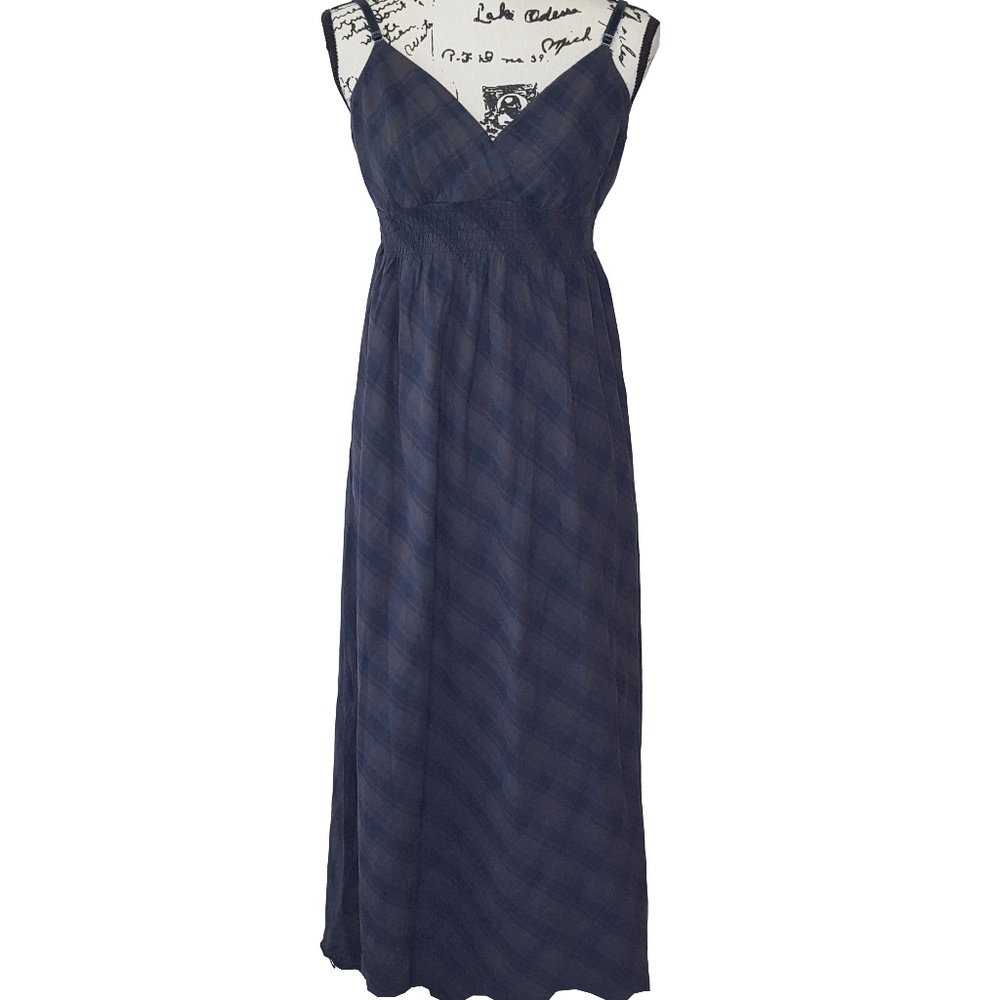 Brown/Blue Plaid Sleeveless Maxi Dress | Size L